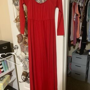 Long Sleeve Red Maxi Dress - Classic Women's Style